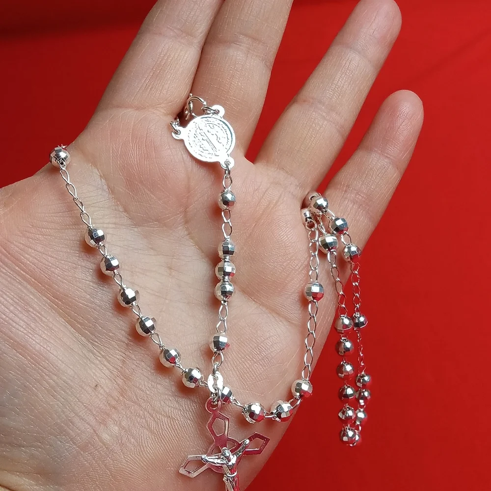 925‎ sterling SILVER men and women/Catholic ROSARIO necklace